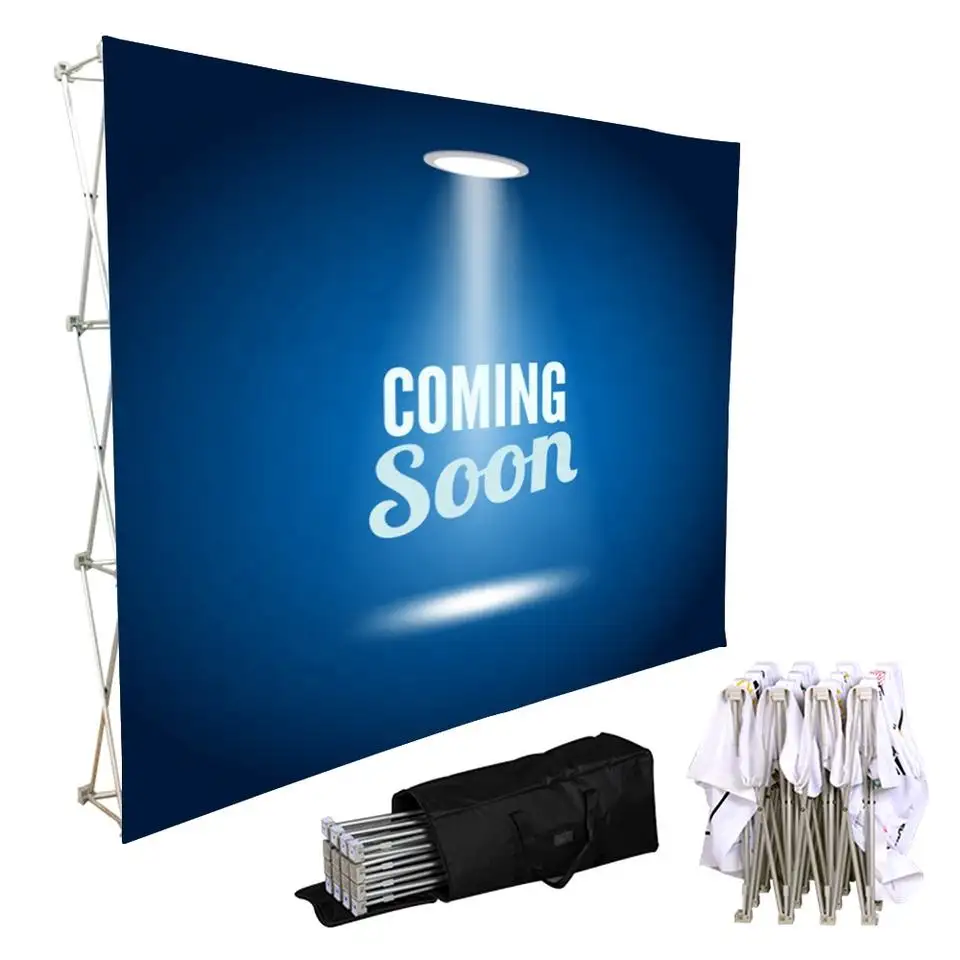 Portable Fabric Tension Pop Up Backdrop Display Foldable Advertising Wall Banner Display Stand For Trade Show Exhibition