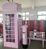 Perlengkapan Dekorasi Acara Pernikahan, Properti Pemotretan, Dekorasi Bunga, Kotak Telepon Besi Logam Pink