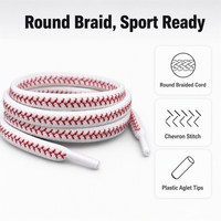 Lacets ronds tressés en gros, blancs avec motif de points rouges, lacets de chaussures colorés pour baskets de course, vente en gros OEM ODM
