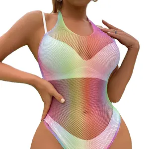Jaket bikini tembus pandang jaring ikan baru lingerie erotis seksi warna-warni