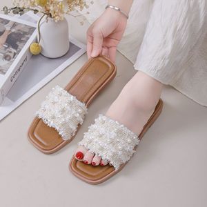 Sandalias de Lujo para Mujer con Decoraciones de Perlas, Sandalias Planas Cómodas para Dama, Sandalias de Moda de Verano, Bonitas Sandalias Abiertas para Exteriores - Product Image 5