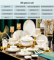 Service de table en porcelaine de luxe à motif camélia, 60 pièces, vaisselle en céramique à bord doré avec soupière et cygne pour banquet de mariage