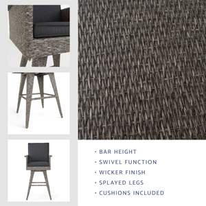 Taburete de mimbre para exteriores DB 30 \ "con cojines resistentes al agua 1 pieza Muebles de patio - Product Image 3