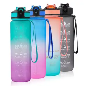 1 Litre Tritan Plastic Sport Drinking Bottle 100% BPA security Tritan Leak-proof Motivational Water Bottle with time markings