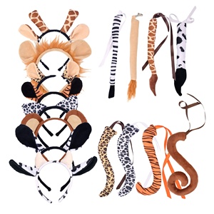 Plush Halloween Fancy Dress Animal Ear Headband & Tail Set for Lion Zebra Leopard Cosplay Decoration - Product Image 1
