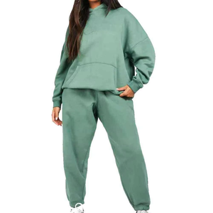 Ensemble de survêtement pour femmes, sweat à capuche uni, taille oversize, 2 pièces, imprimé, coupe-vent, léger, respirant, séchage rapide, fermeture éco-responsable, 100% écologique - Product Image 1
