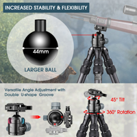 Trépied inversé en fibre de carbone 20 kg Manbily WZ-2836 63 pouces à angle bas pour la chasse, le repose-main et le télescope terrestre