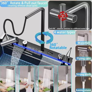 Fregadero <span class=keywords><strong>de</strong></span> Cocina <span class=keywords><strong>de</strong></span> Acero Inoxidable <span class=keywords><strong>de</strong></span> un Solo Tazón con Diseño <span class=keywords><strong>de</strong></span> Panal, Grifo con Pantalla LED Inteligente y Rociador Extraíble - Product Image 3