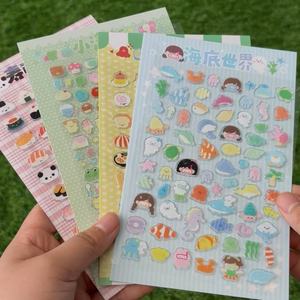 Feuille d'autocollants 3D gonflés, thème alimentaire monde marin, mignons dessins animés, autocollants décoratifs en PVC imperméables pour loisirs créatifs et cadeaux pour enfants - Product Image 1