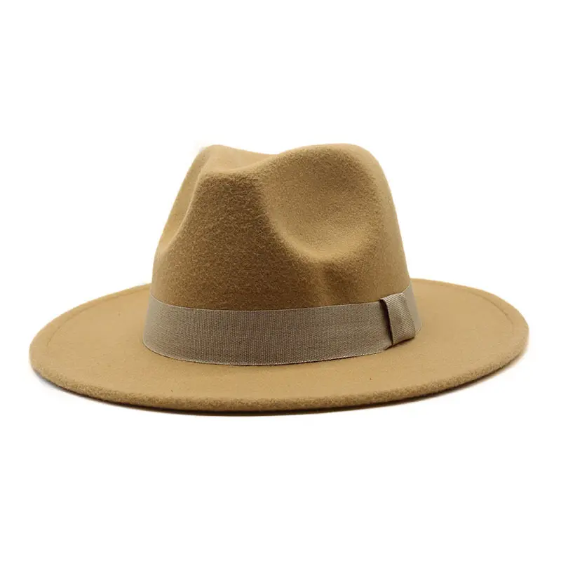 Topi Fedora untuk Pria Wanita Trendi 26 Warna Topi Fedora Panama 100% Topi Fedora Lebar Bulu Kempa Wol dengan Pita