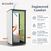 Cabine de bureau silencieuse pour une personne, ignifuge, insonorisée, avec porte en verre trempé, éclairage LED, pour usage scolaire, bureaux, hôtels, villas