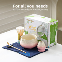 Ensemble de fouets à matcha japonais, fouet en bambou, bol en céramique et porcelaine avec cuillère et tamis, écologique, durable, outils à matcha roses