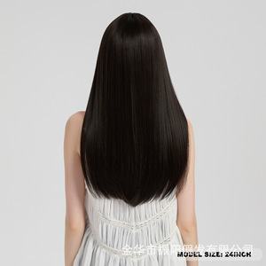 Peluca Larga y Lisa Negra con Flequillo, Estilo Natural para Uso Diario, No Requiere Planchado, Cabello Sintético Resistente a Altas Temperaturas, Peluca para Mujer - Product Image 5