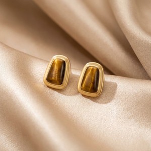 Pendientes de Oro Sólido de 18K Xinfly con Piedras Preciosas Orgánicas AU750, Malaquita, Madreperla, Ojo de Tigre, Joyería Fina Minimalista para Mujer - Product Image 2