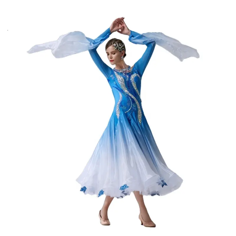 B-19510 Yundance's high quality new national standard modern dance costume performs long ballroom dance dress for children