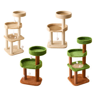 Moderno Rascador para Gatos de Madera Universal de Tres Niveles con Tapete de Ratán Integrado, Tapete de Verano, Cápsula Espacial de Sisal y Caja de Cartón para Gatos - Product Image 6
