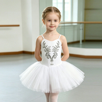 Robe de tutu de ballet élégante style Lac des Cygnes pour filles, justaucorps respirant brodé à bretelles spaghetti, costume de danse pour enfants, cours et récital