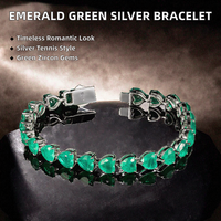 Bracelets Tennis Vert Émeraude Plaqué Rhodium en Argent 925 avec Zircon Cœur pour Femme, Bijoux Fantaisie, Cadeau de Fête