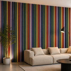 GY GYL-038 Revêtement mural insonorisant pour salon, panneau acoustique en MDF avec NRC 0.9, design à lattes arc-en-ciel européen écologique - Product Image 1