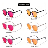 Kacamata Anti Cahaya Biru Sunray Round TR Full Rim Frame Lensa Merah Berwarna Merah dengan Bingkai Dalam Merah, Tangkai Gradasi Dual Rivet, Unisex OEM