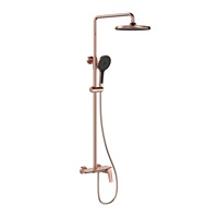 Ensemble de douche mural en cuivre brossé doré à touches de piano avec cartouche céramique et jet pluie pour salle de bain