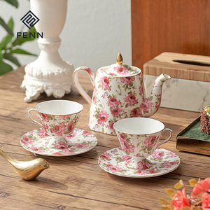 <span class=keywords><strong>Service</strong></span> à thé et à café en <span class=keywords><strong>porcelaine</strong></span> fine de qualité supérieure, style anglais, avec bordure dorée, tasses à thé en céramique, théière, tasse et soucoupe - Product Image 1