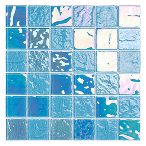 Mosaïques de carreaux décoratifs pour piscine, en verre brillant, motif vague carrée bleu marine, antidérapants pour murs et sols - Product Image 5