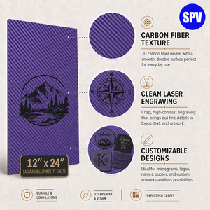 Fogli di Pelle Sintetica in Fibra di Carbonio Viola/Nera, Personalizzabili con Laser, Effetto 3D Twill, per Portachiavi e Artigianato Laser - Product Image 2