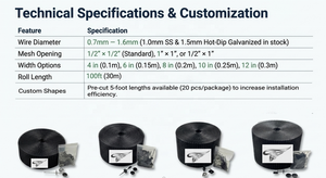 6 X 100ft 1.3mm Pvc Enduit Solaire Maille Panneau Solaire Oiseau Épreuvage Adélaïde Écureuil Barrières pour Panneaux Solaires - Product Image 2