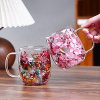 Tasse à café à double paroi isolée en verre borosilicate avec poignée, pour expresso, latte, lait, jus, thé, avec fleurs séchées