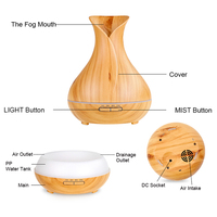 Meilleur vendeur 400ml électrique en bois diffuseur d'arôme maison hôtel humidificateur d'air lumière colorée huile essentielle diffuseur d'aromathérapie