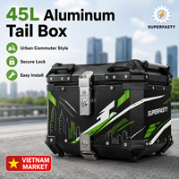 Boîte latérale supérieure de moto étanche et anti-poussière la plus vendue, en alliage d'aluminium 45L, universelle, avec conception sécurisée et verrouillable