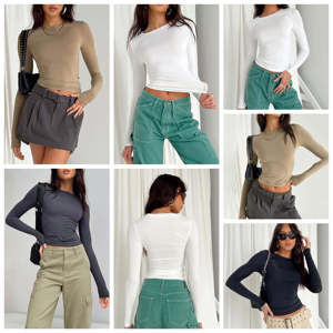 Bán Buôn Gân Casual Dài Tay Top Vòng Cổ Gân Của Phụ Nữ Phù Hợp Chặt Chẽ Hàng Đầu Của Phụ Nữ T-Shirt Hỗn Hợp Giao Hàng - Product Image 6