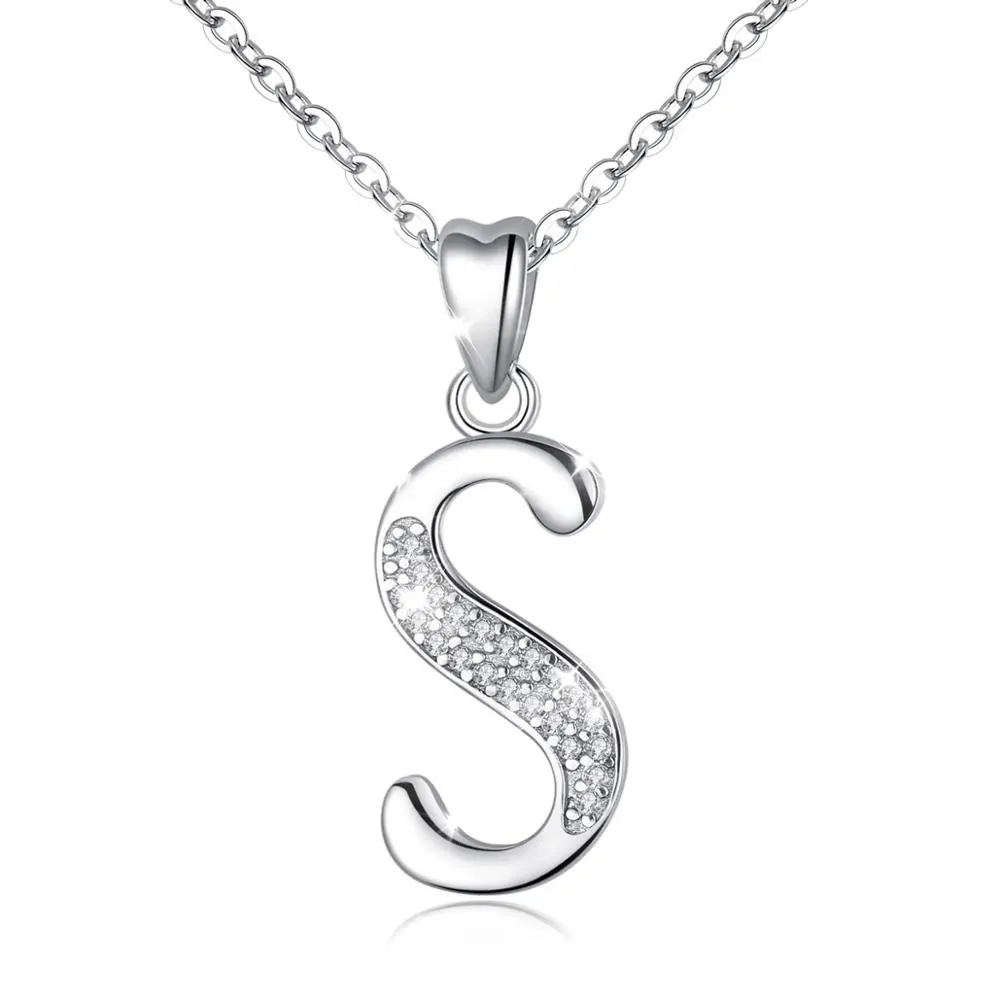 Kadınlar takı alman gümüş zirkon özel alfabe mektubu S kolye kolye