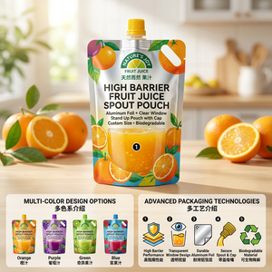 Pochette Doypack personnalisée avec fenêtre et bec verseur, impression héliogravure mate, pour l'emballage de <span class=keywords><strong>jus</strong></span> de fruits (mangue, <span class=keywords><strong>orange</strong></span>, baies) - Product Image 2