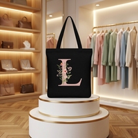 Cadeaux de diplôme personnalisés pour femmes, sacs fourre-tout en toile avec initiale L, doublure en polyester (noir)