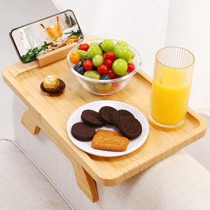 Table d'appoint moderne en bambou personnalisable, plateau rotatif à 360° pour téléphone, plateau pliable pour canapé, porte-gobelet pour salon et cuisine - Product Image 4