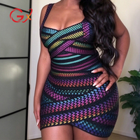 GX2312 Robe courte de soirée sexy pour femmes, vêtements de boutique de qualité supérieure, sans manches, couleur unique, patchwork, robe de fête