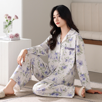 2024 nouveau Design femmes coton pyjama ensemble doux longue chemise de nuit vêtements de nuit, mignon PJ ensembles de fournisseur d'usine pour le printemps automne