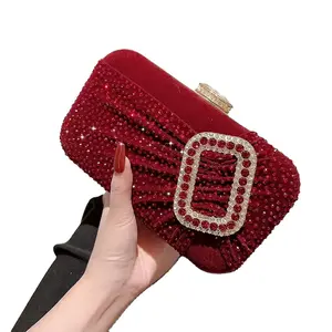 2024 elegante borsa da sera con bottone quadrato rosso pochette con cinturino singolo stile Vintage borsa da sera da sera