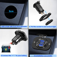 Chargeur double USB-C QC3.0 18W et double PD en aluminium avec voltmètre LED pour bateau, marine, camion R