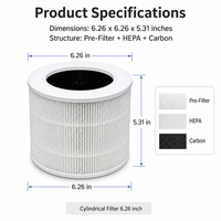 Filtre de remplacement HEPA H13 3-en-1 Premium avec charbon actif, noyau de filtre cylindrique pour purificateur d'air de bureau à usage domestique