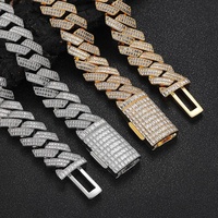Collar grueso de cadena de bambú con circonitas cúbicas en forma de rombo, de doble fila y 20 mm, estilo hip-hop, joyería transfronteriza europea y americana.