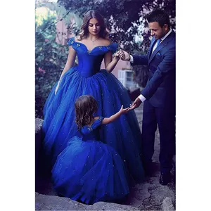 Mama und ich Anzug Kleider geschwollene blaue Prinzessin Kleid