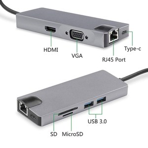 Station d'accueil 8 en 1 Type C à Hd avec <span class=keywords><strong>carte</strong></span> Vga Nic <span class=keywords><strong>Sd</strong></span> Pd <span class=keywords><strong>pour</strong></span> ordinateur 0.5m coulé panneau d'affichage adaptateur câble feuille blindée - Product Image 5