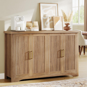 Oak 4 Door Fluted Sideboard Buffet <b>Cabinet</b> with Adjustable Shelves Kitchen Storage Credenza for Living Room Dining - Product Image 1