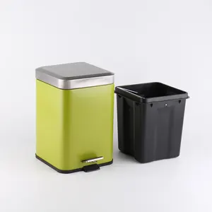 方形脚踏板垃圾箱金属铁软关闭垃圾桶垃圾存储容器浴室厨房踏板垃圾箱