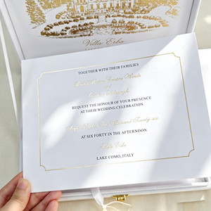 Invitations de mariage personnalisées en velours, boîte de luxe avec sceau doré et <span class=keywords><strong>dessin</strong></span> de l'endroit du mariage, boîte d'invitation de mariage avec insert pour cadre photo - Product Image 5