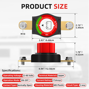 Interruptor de Desconexión de Batería de Coche y Marino 275A 12V con Poste Lateral, Interruptor de Corte de Batería Ignífugo de Encendido/Apagado - Product Image 2