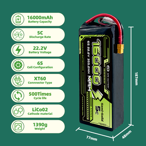 GPR POWER 16000mAh 6S 22.2v/23.4v 300-380Wh/kg Solid State <b>Battery</b> for Drone LiNiMnCoO2 Cathode -20-45 <b>Operating</b> Temp 500 Cycles - Product Image 2